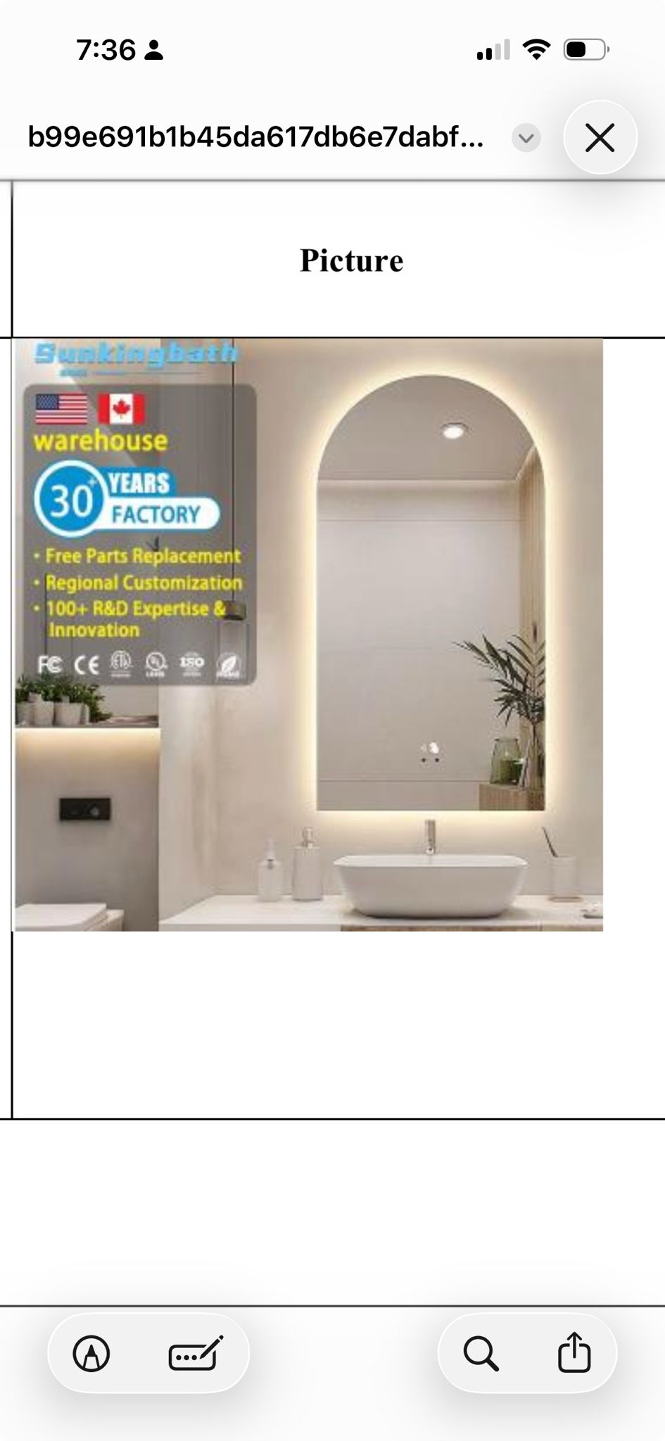 XKLA-001 Arched LED Mirror – 1000 × 600mm