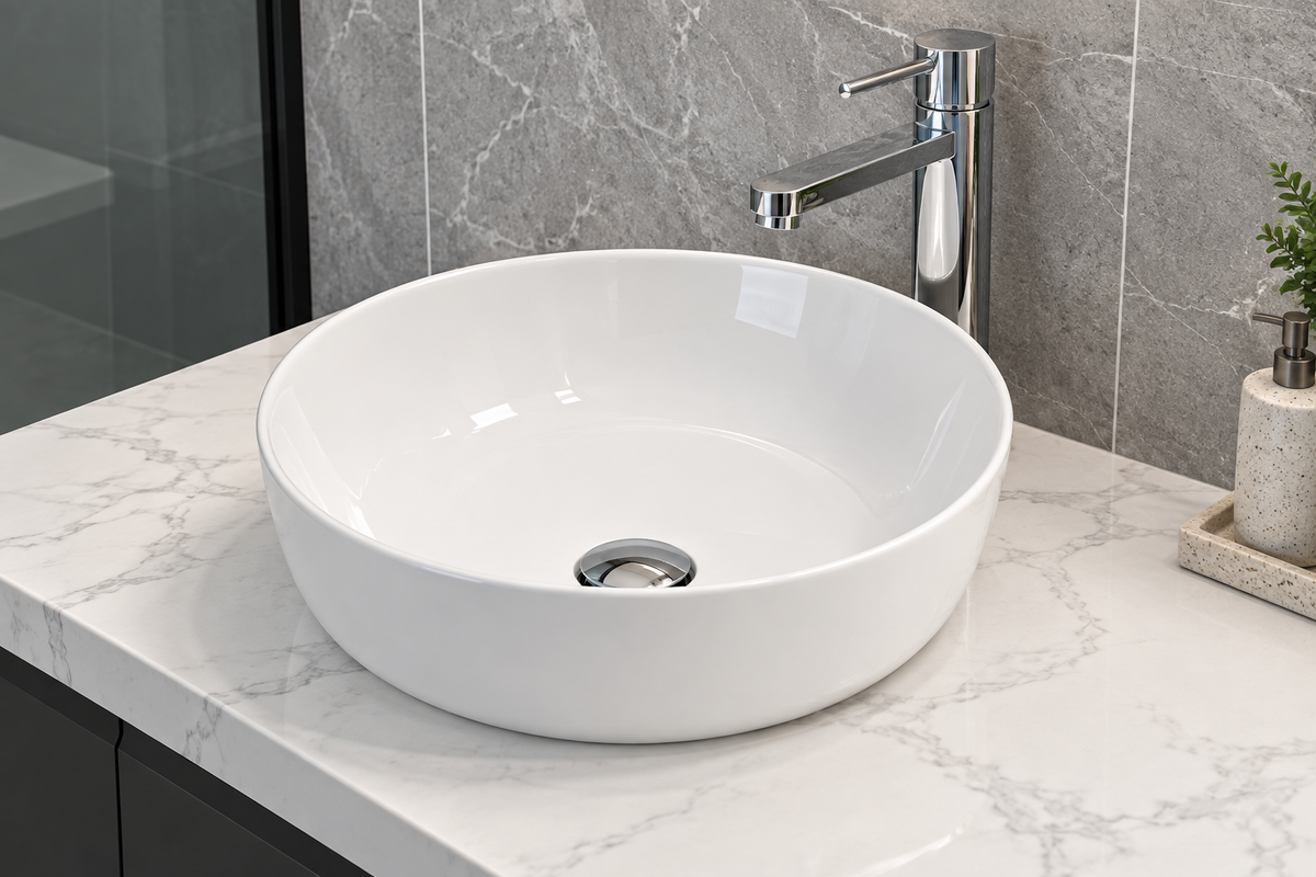 8221 Round Ceramic Above-Counter Basin – 415 × 415 × 135mm
