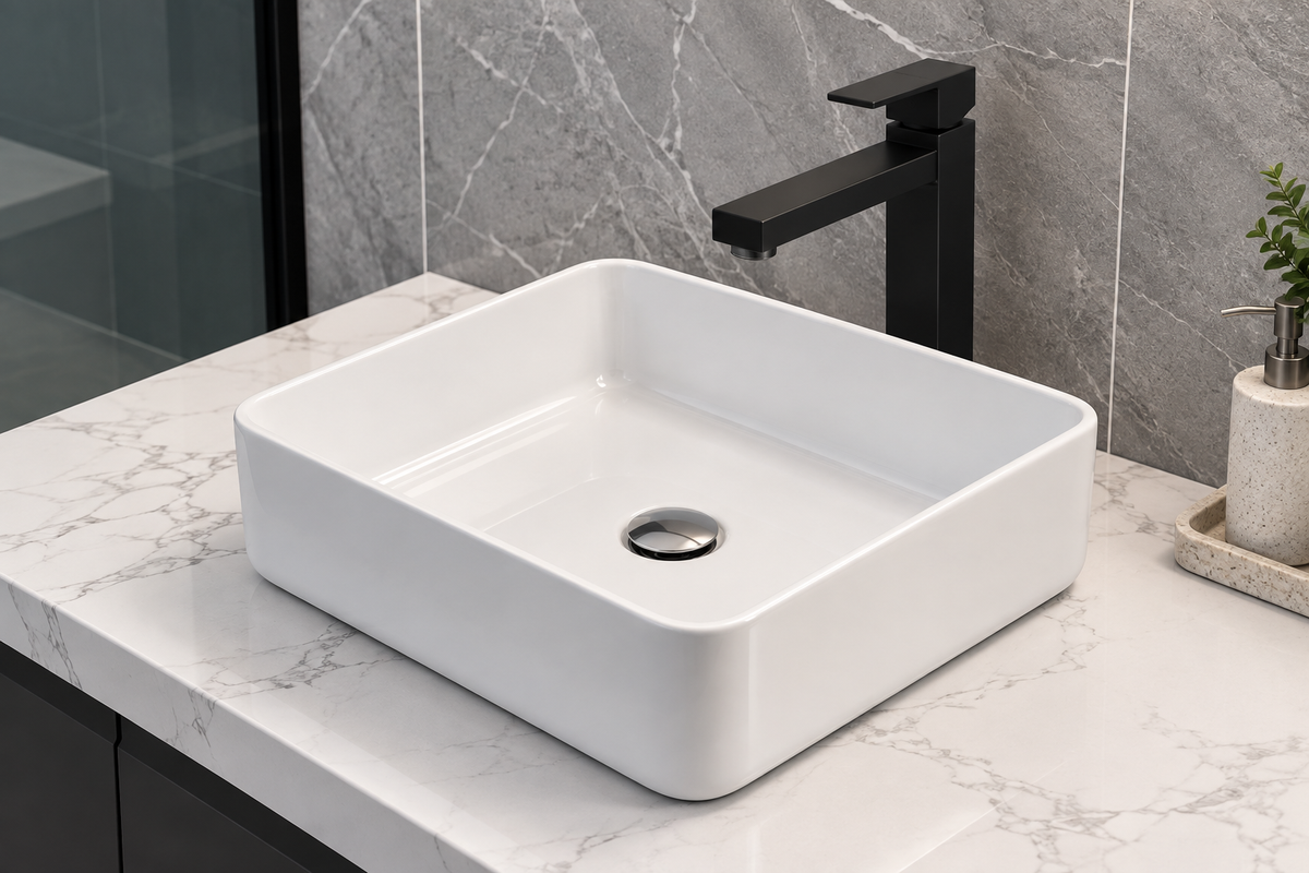 8218 Square Ceramic Above-Counter Basin – 500 × 400 × 135mm