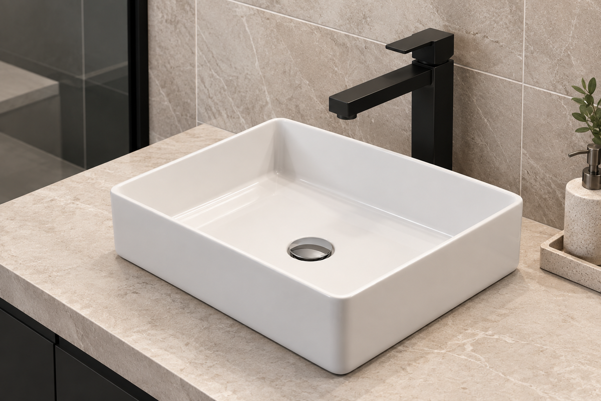 8032 Square Ceramic Above-Counter Basin – 480 × 375 × 130mm